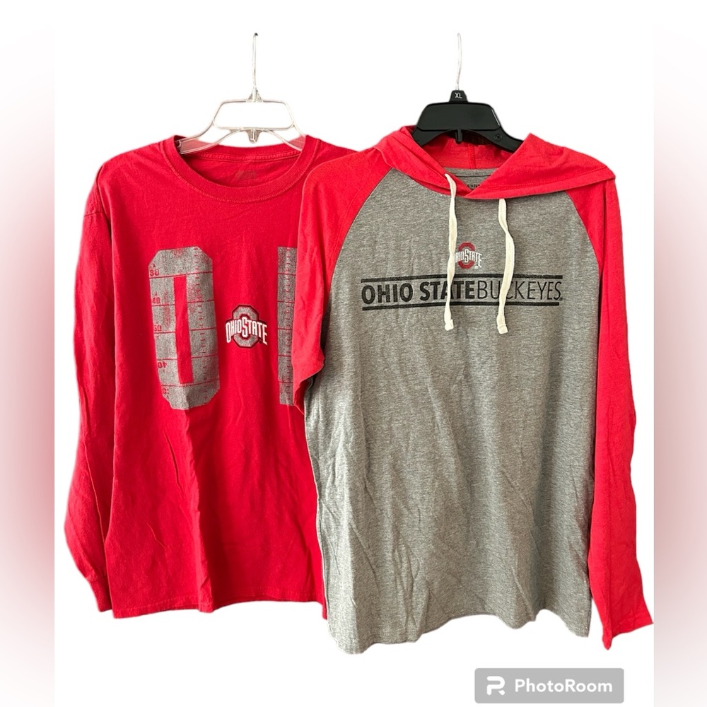 2 OHIO STATE long sleeve women’s tshirts, scarlet and grey, gently worn, large